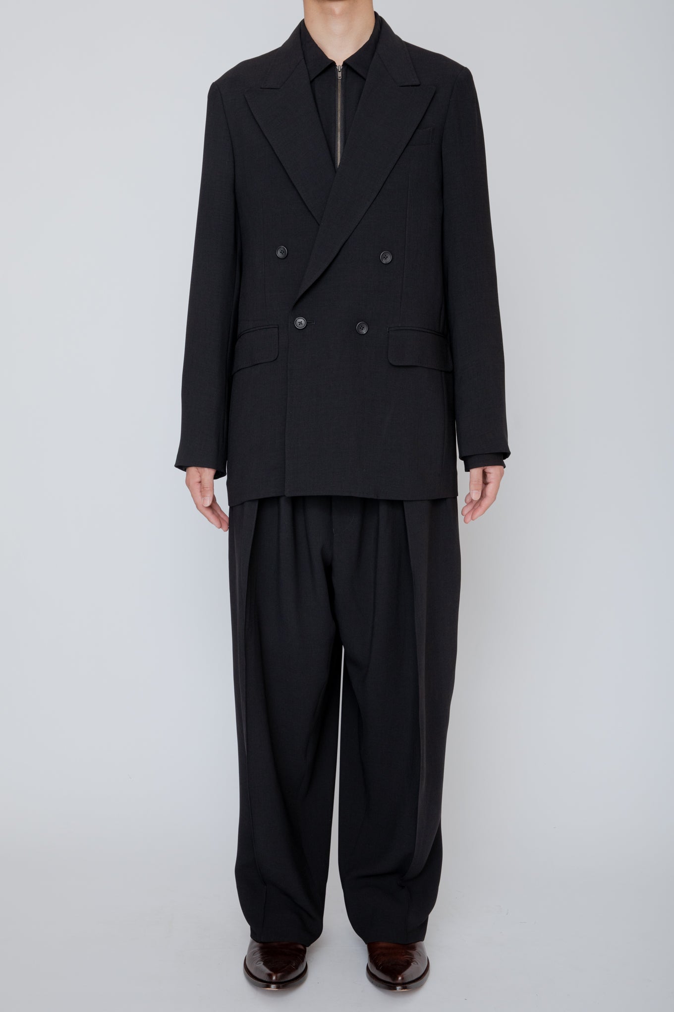 MELANGE TWILL 3-PLEATED TROUSERS / BLACK