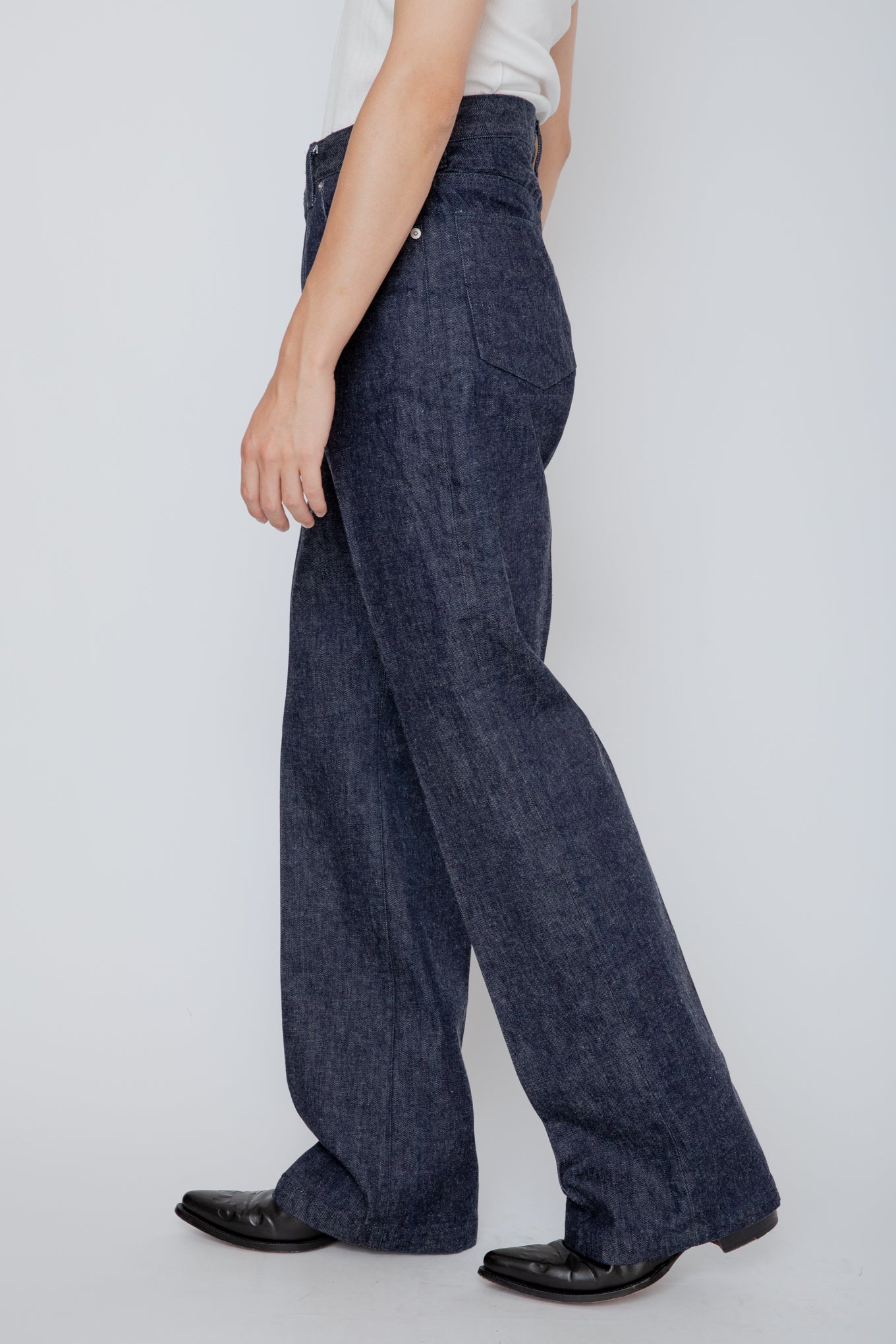 DENIM SEMI FLARED TROUSERS / INDIGO