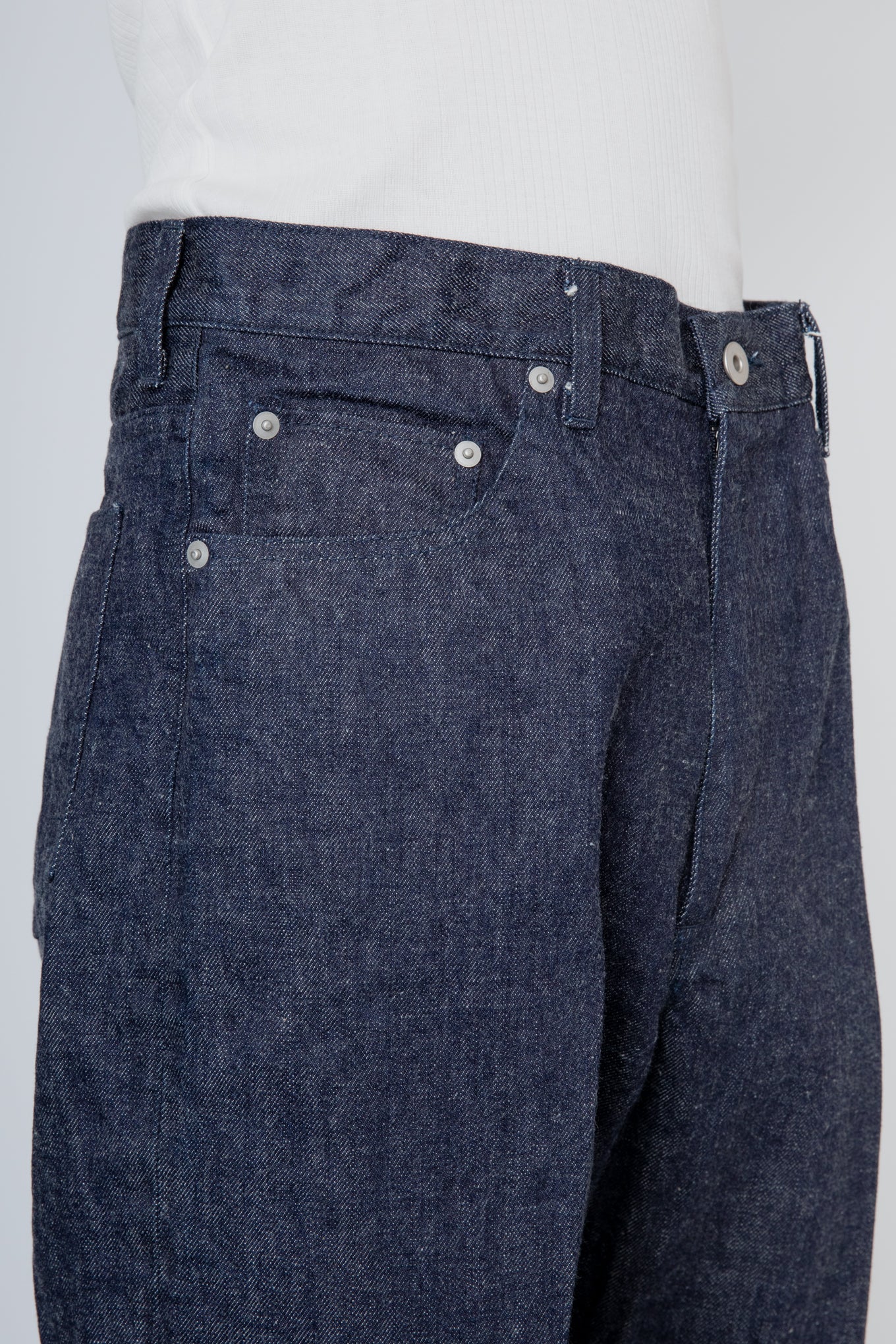 DENIM SEMI FLARED TROUSERS / INDIGO