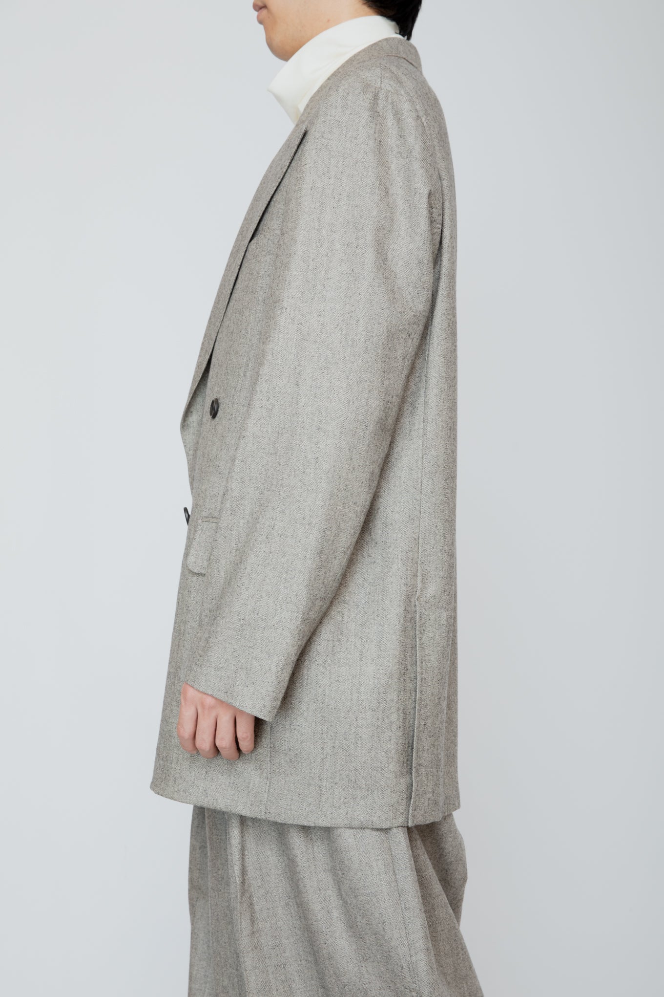 DOUBLE BREASTED LONG JACKET / HERRINGBONE