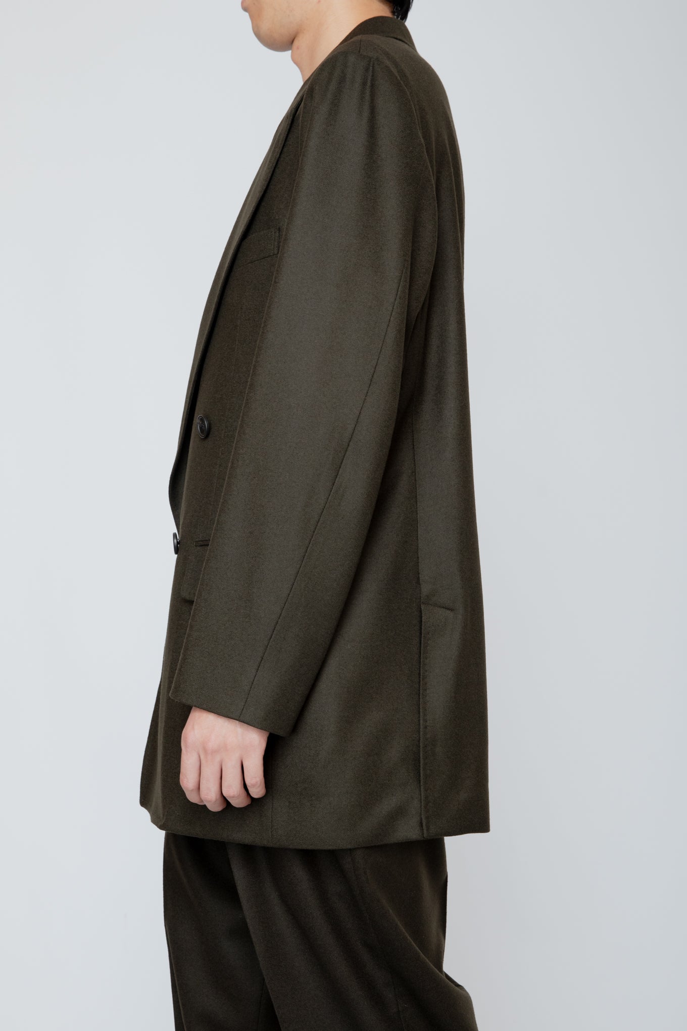 DOUBLE BREASTED LONG JACKET / DARK OLIVE