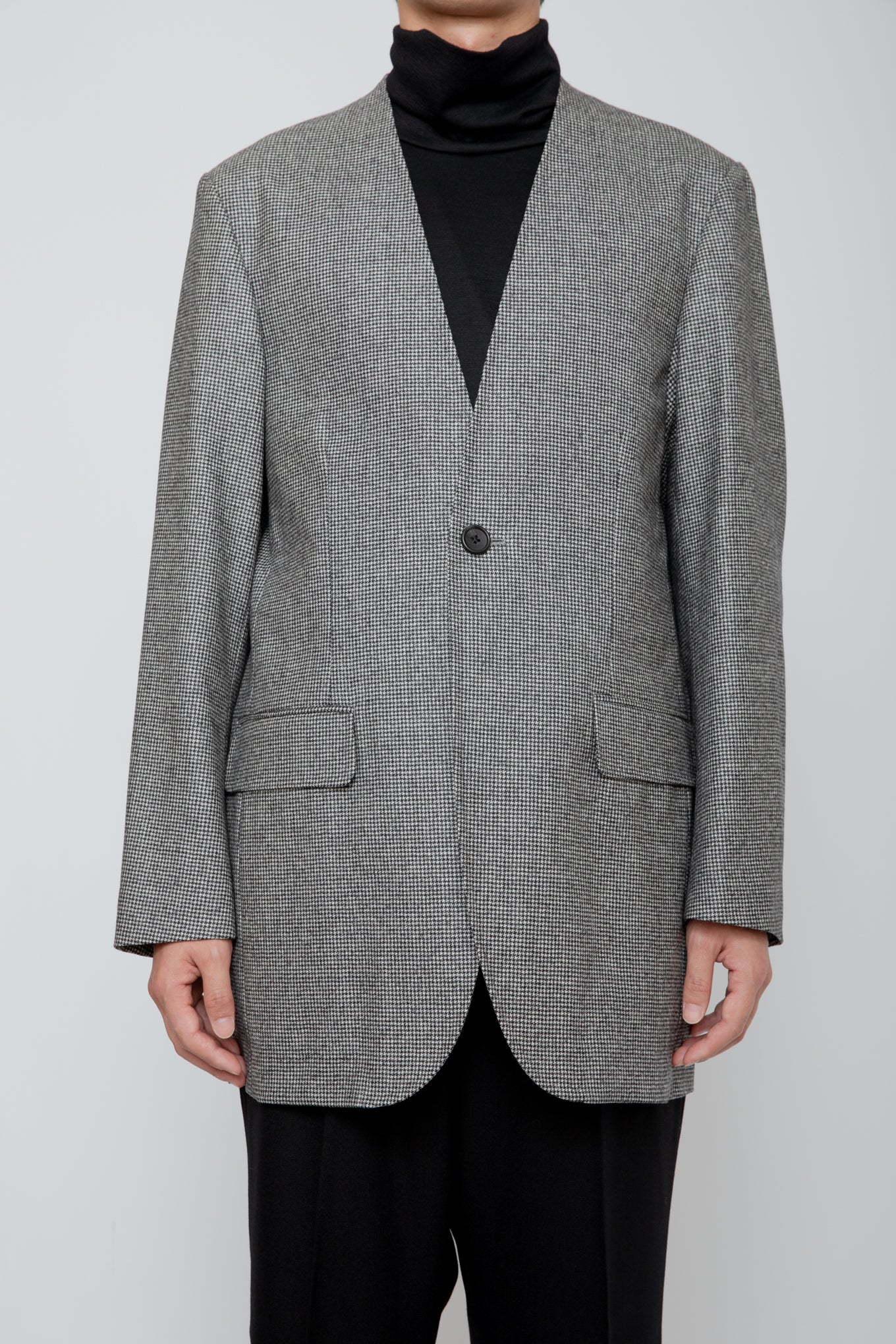 NO COLLAR LONG JACKET / HOUNDSTOOTH