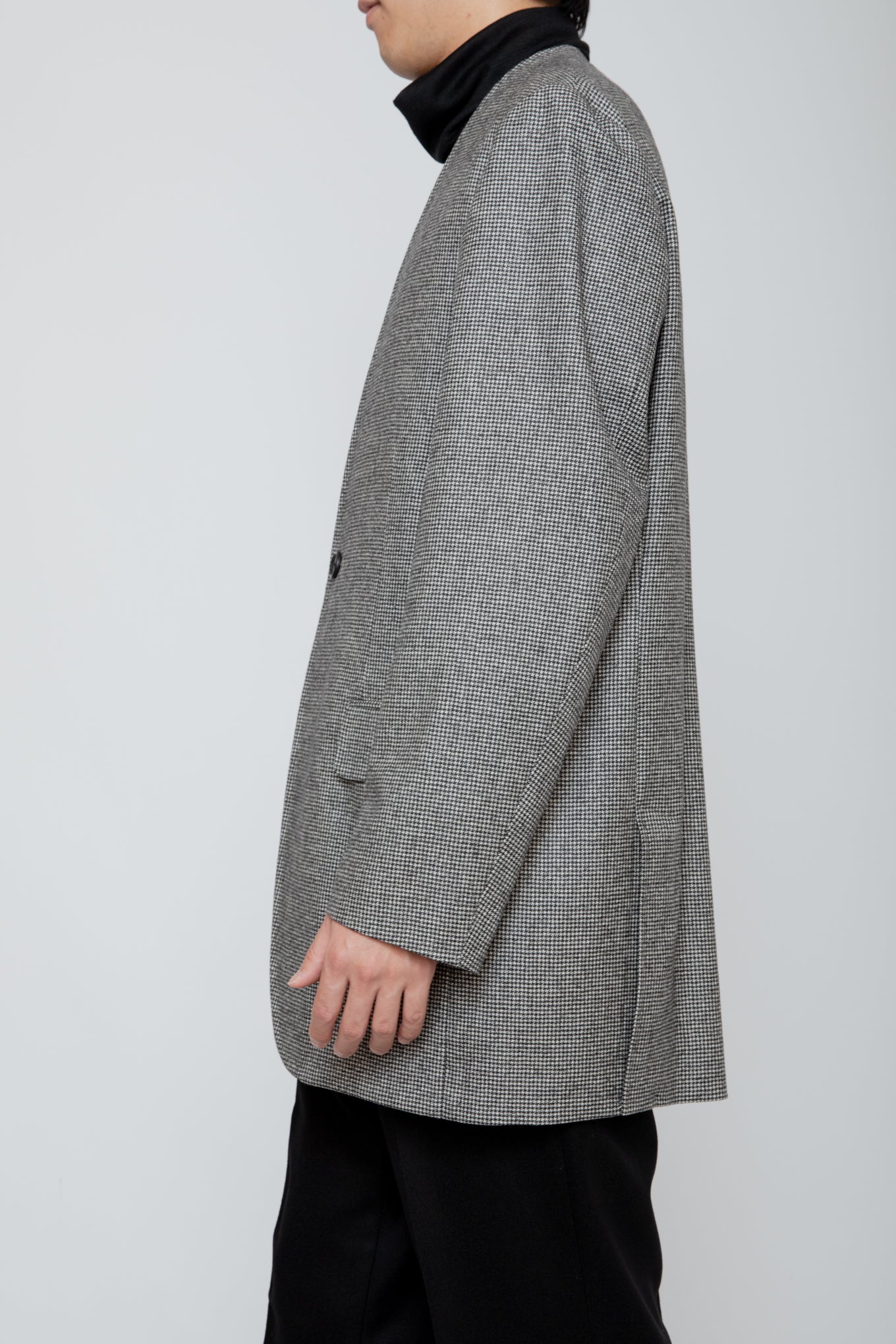 NO COLLAR LONG JACKET / HOUNDSTOOTH