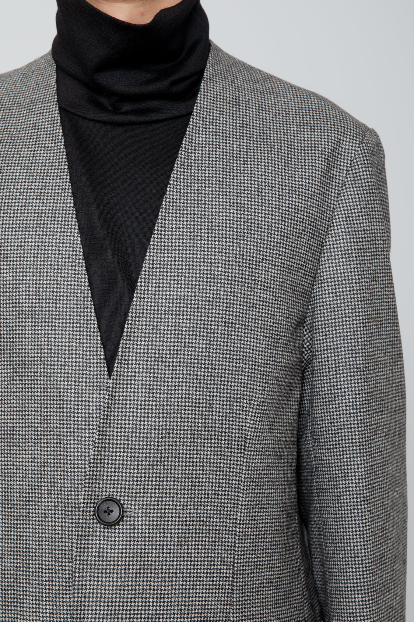 NO COLLAR LONG JACKET / HOUNDSTOOTH