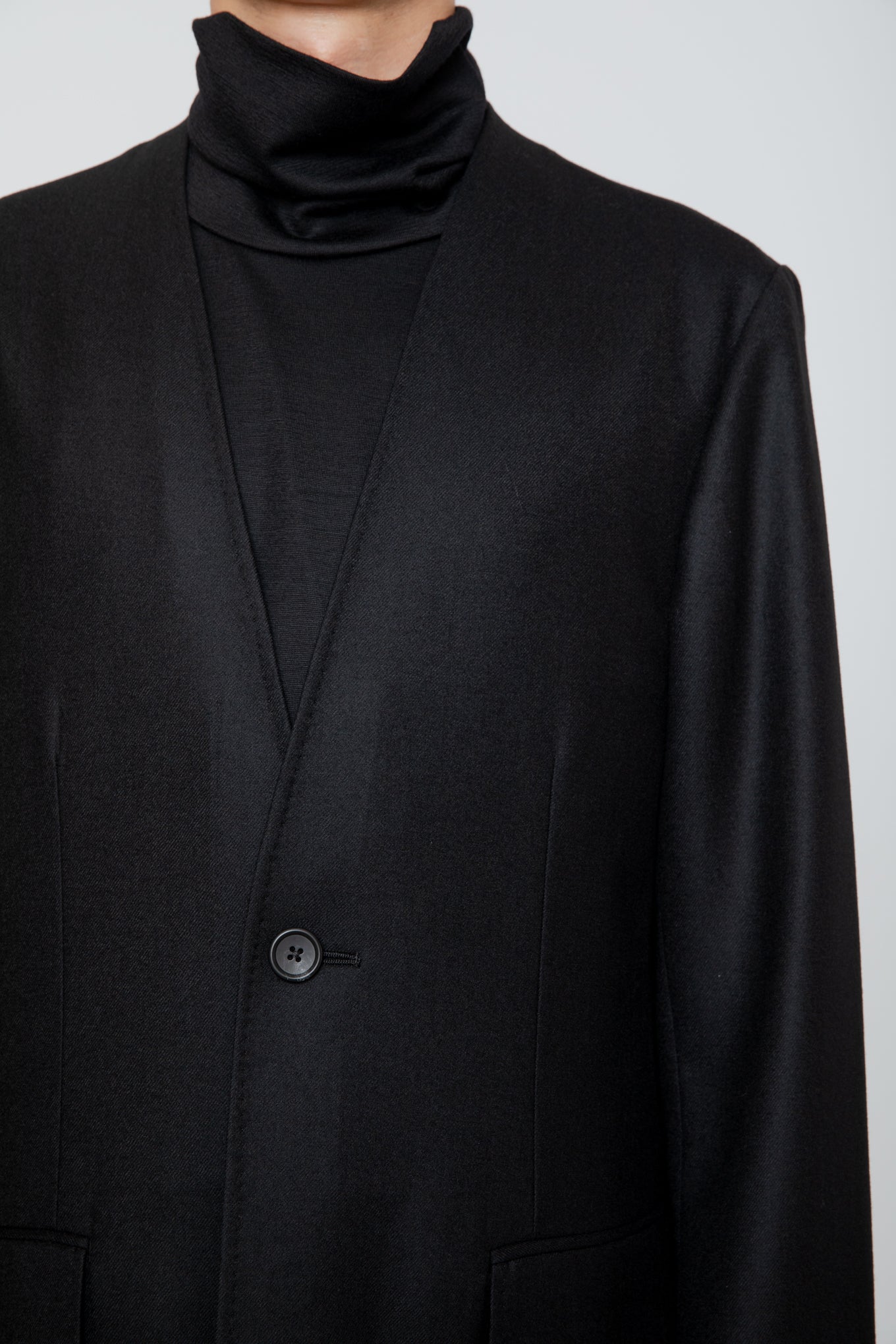 NO COLLAR LONG JACKET / BLACK