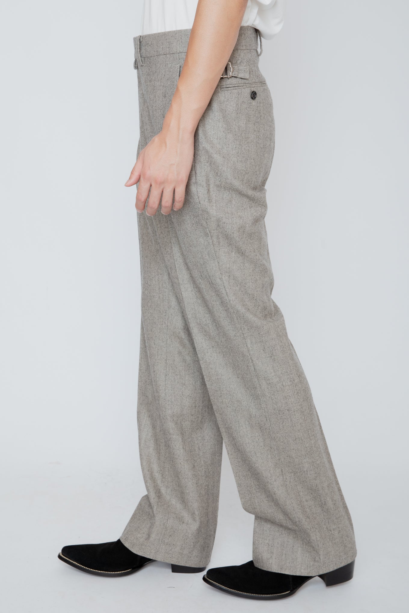 SEMI FLARED TROUSERS / HERRINGBONE