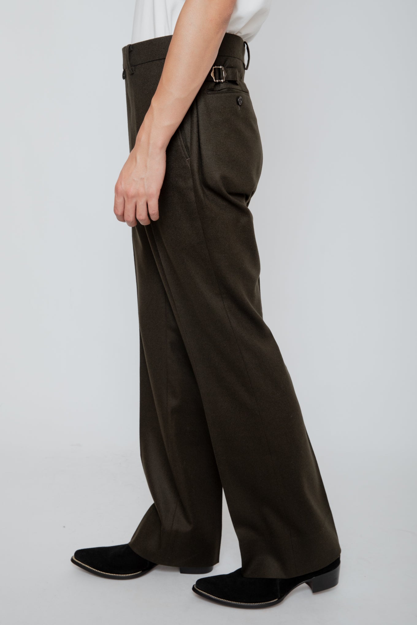 SEMI FLARED TROUSERS / DARK OLIVE