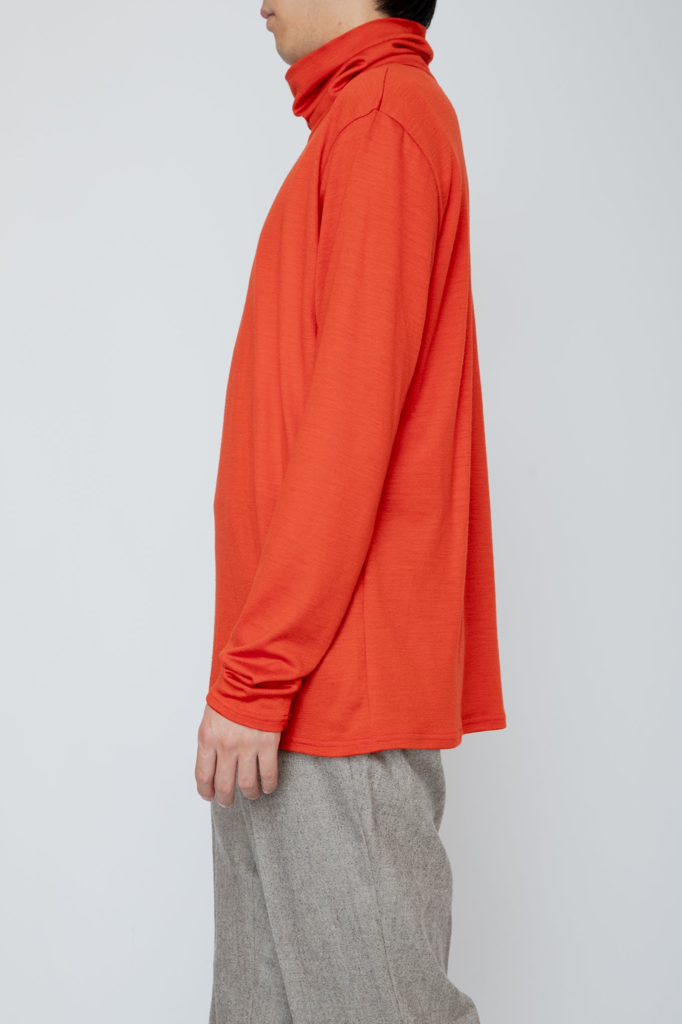 WASHABLE-WOOL HIGH NECK SHIRT / ORANGE