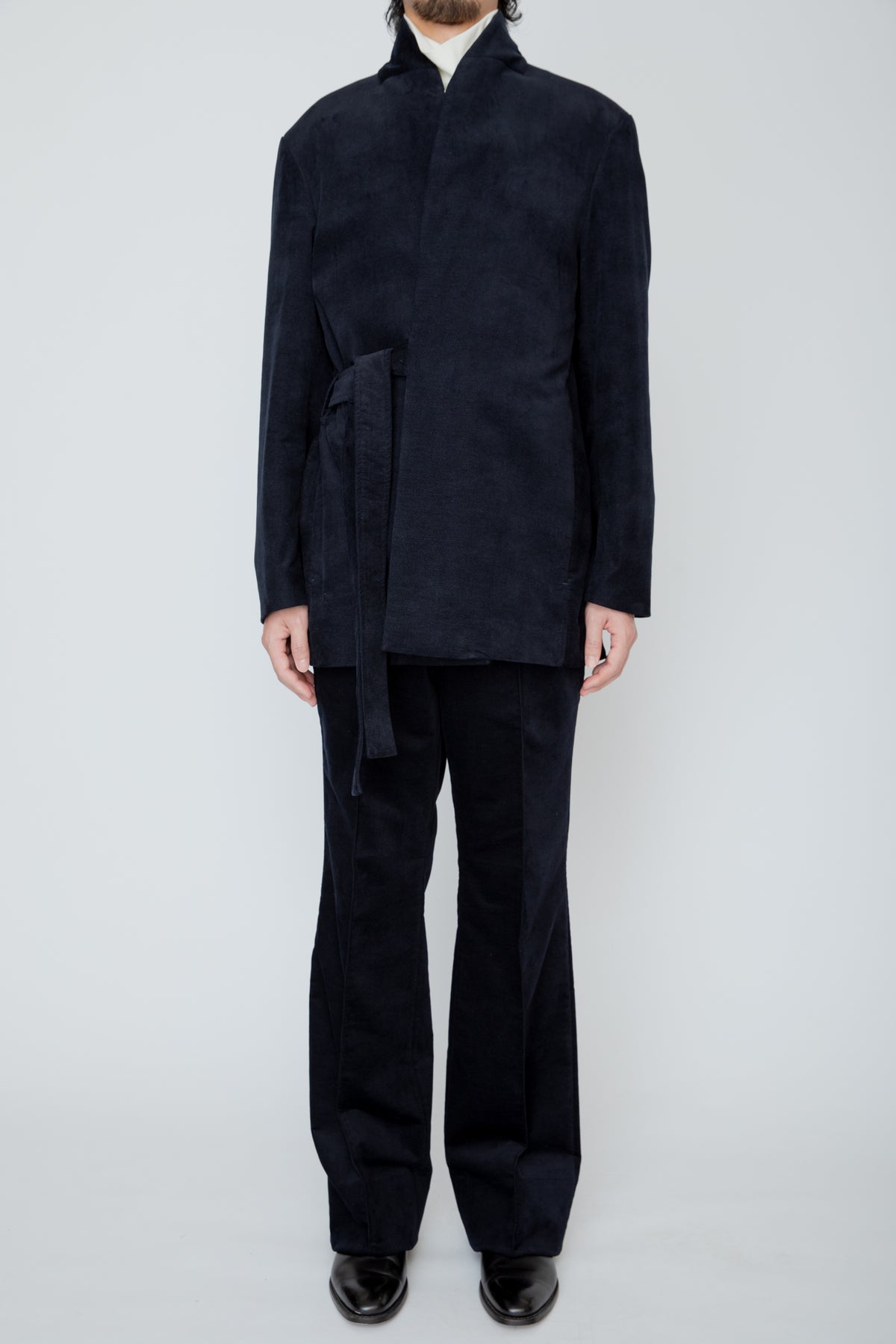 SHAWL COLLAR BELTED JACKET / NAVY