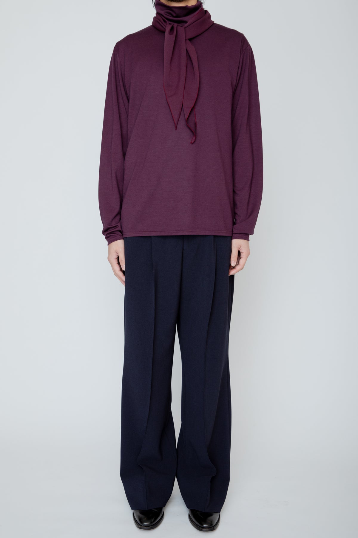 WASHABLE-WOOL HIGH NECK SHIRT / PURPLE