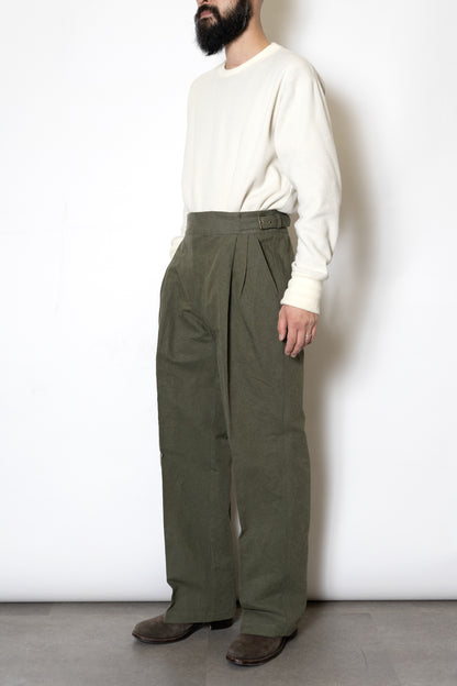 CANVAS SIDE BELTED WIDE TROUSERS/OLIVE