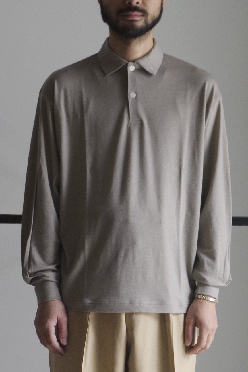 WASHABLE-WOOL L/S POLO SHIRT / TAUPE - RAINMAKER KYOTO