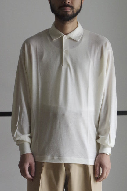 WASHABLE-WOOL L/S POLO SHIRT / WHITE