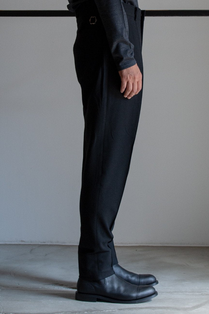 STRETCH 2-PLEATED TROUSERS/ BLACK - RAINMAKER KYOTO