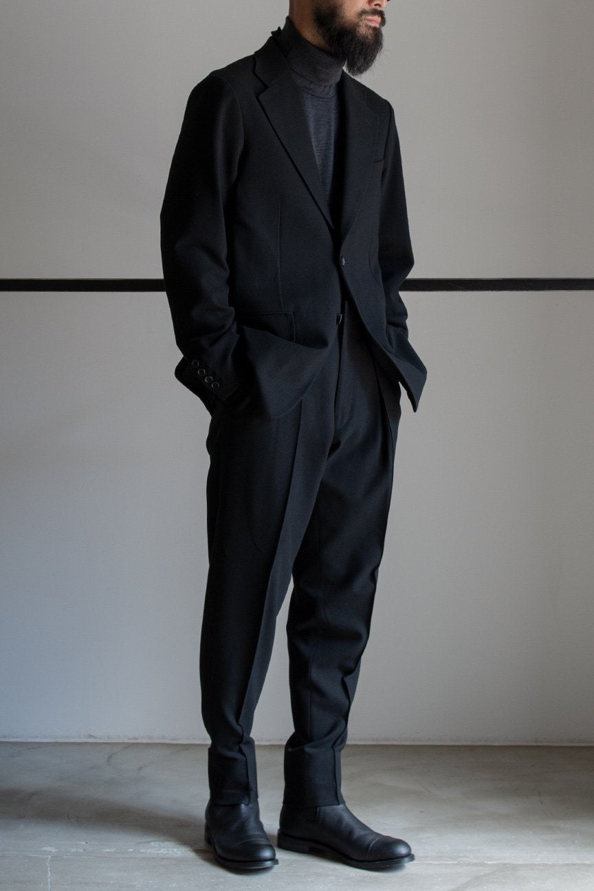 STRETCH 2-PLEATED TROUSERS/ BLACK – RAINMAKER KYOTO