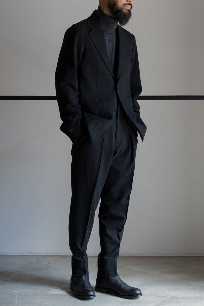 STRETCH 2-PLEATED TROUSERS/ BLACK - RAINMAKER KYOTO