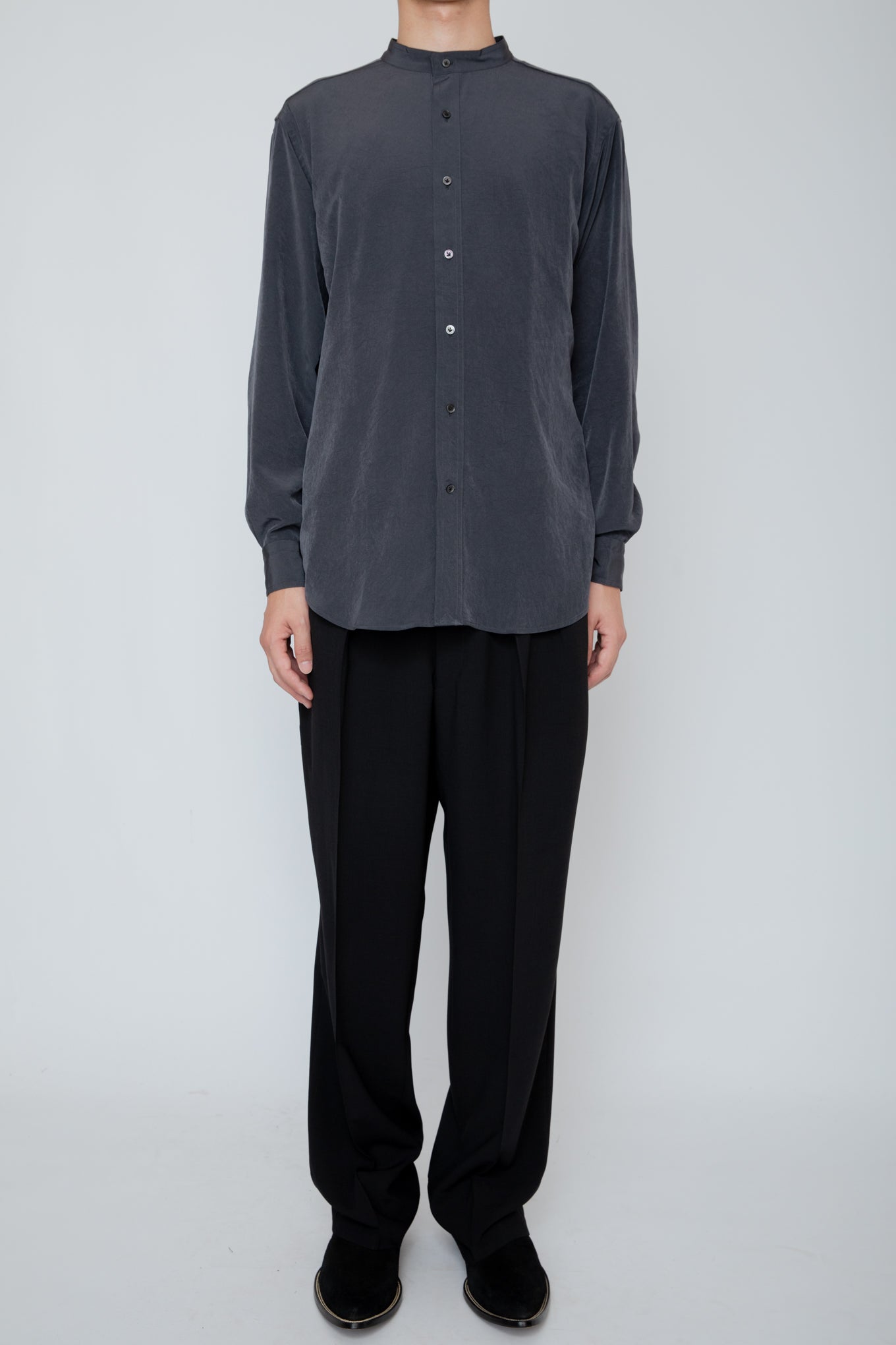 BAND COLLAR SHIRT / CHARCOAL