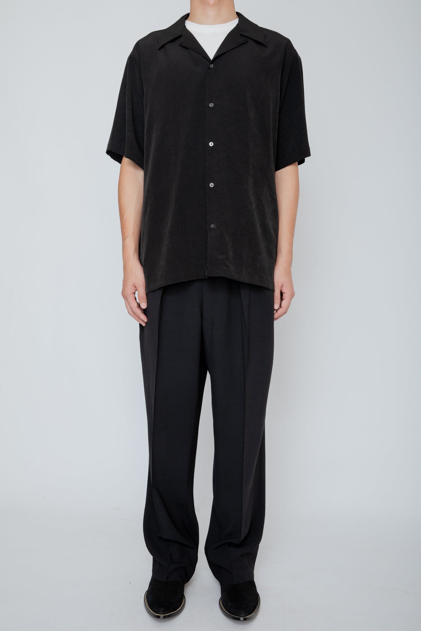 OPEN COLLAR S/S SHIRT / BLACK