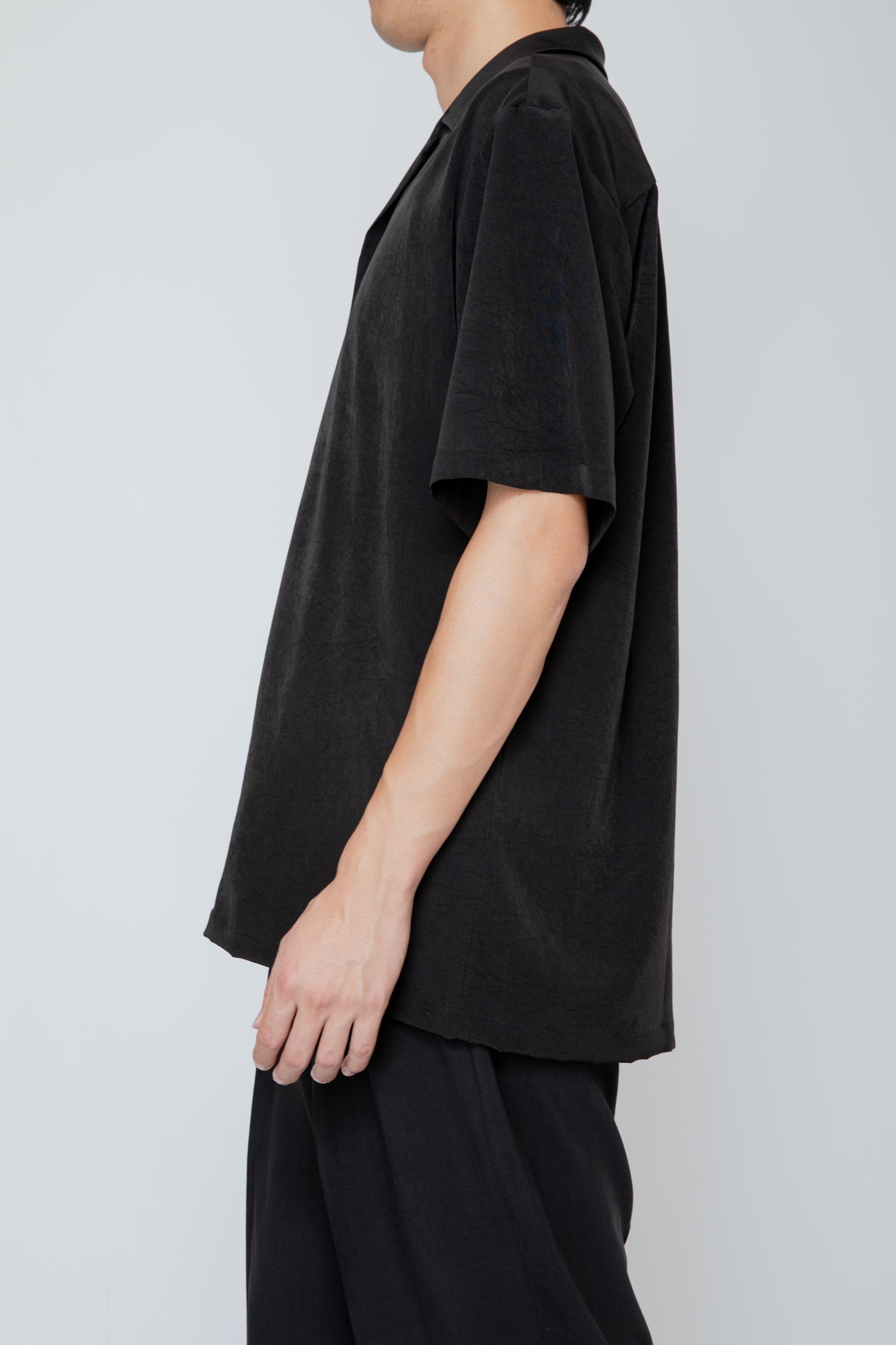 OPEN COLLAR S/S SHIRT / BLACK