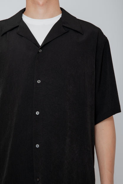 OPEN COLLAR S/S SHIRT / BLACK