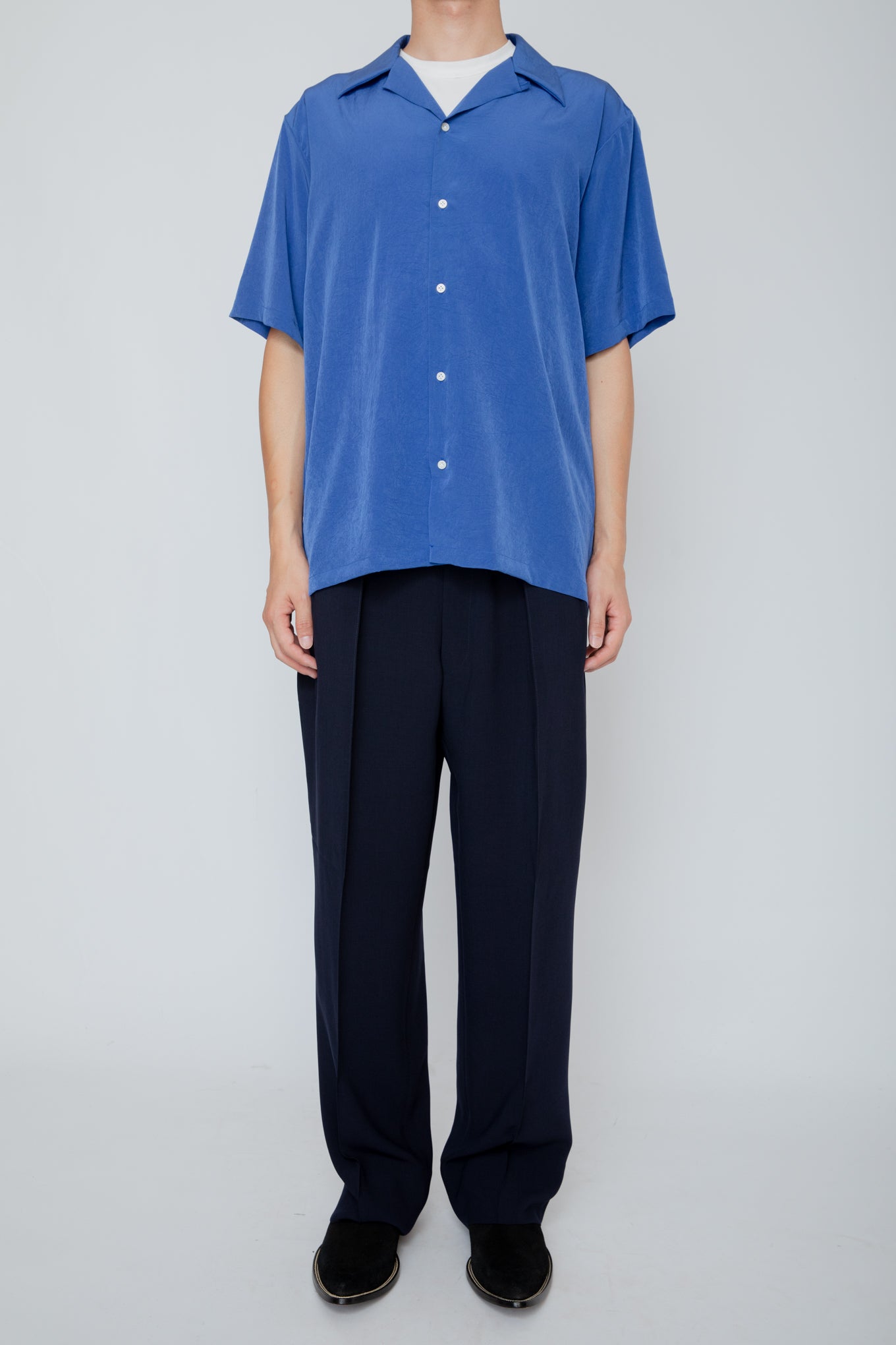 OPEN COLLAR S/S SHIRT / BLUE