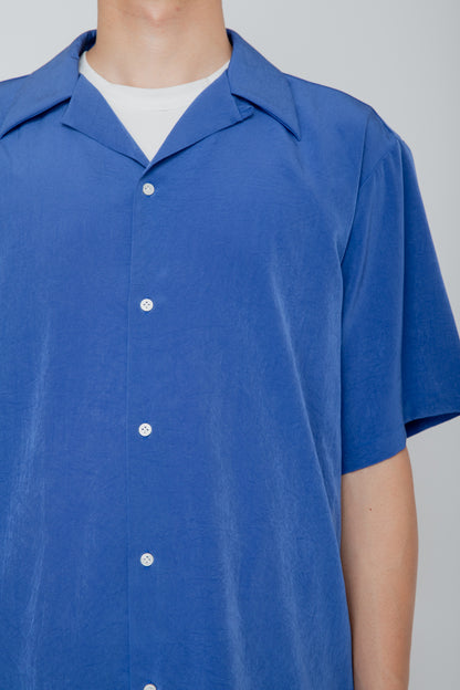 OPEN COLLAR S/S SHIRT / BLUE