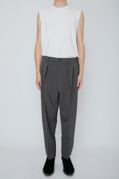 DOUBLE CLOTH SHIRRING TROUSERS / SLATE GRAY