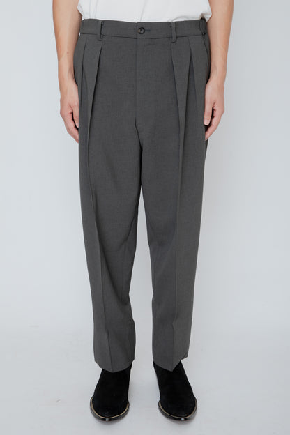 DOUBLE CLOTH SHIRRING TROUSERS / SLATE GRAY