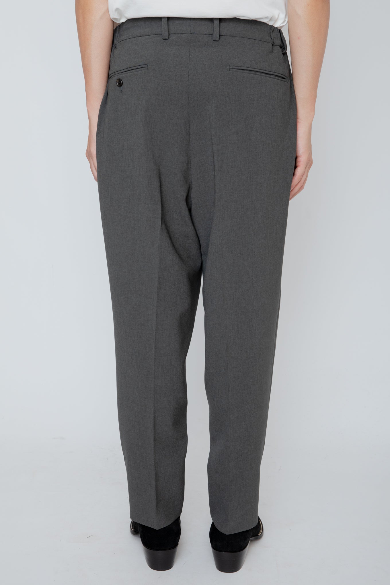 DOUBLE CLOTH SHIRRING TROUSERS / SLATE GRAY