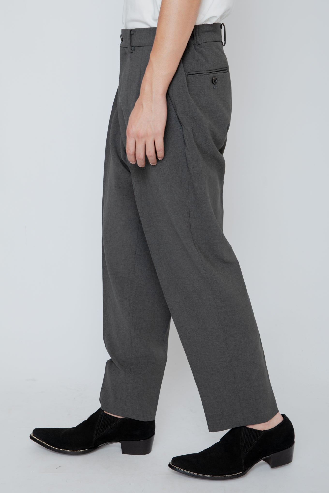 DOUBLE CLOTH SHIRRING TROUSERS / SLATE GRAY