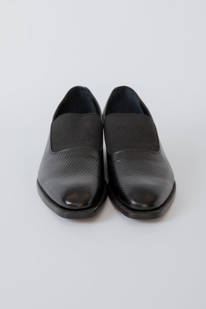 SHIRRING OPERA PUMPS / BLACK EMBOSS