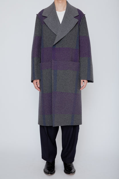 DOUBLE BREASTED MELTON COAT  / PURPLE MIX