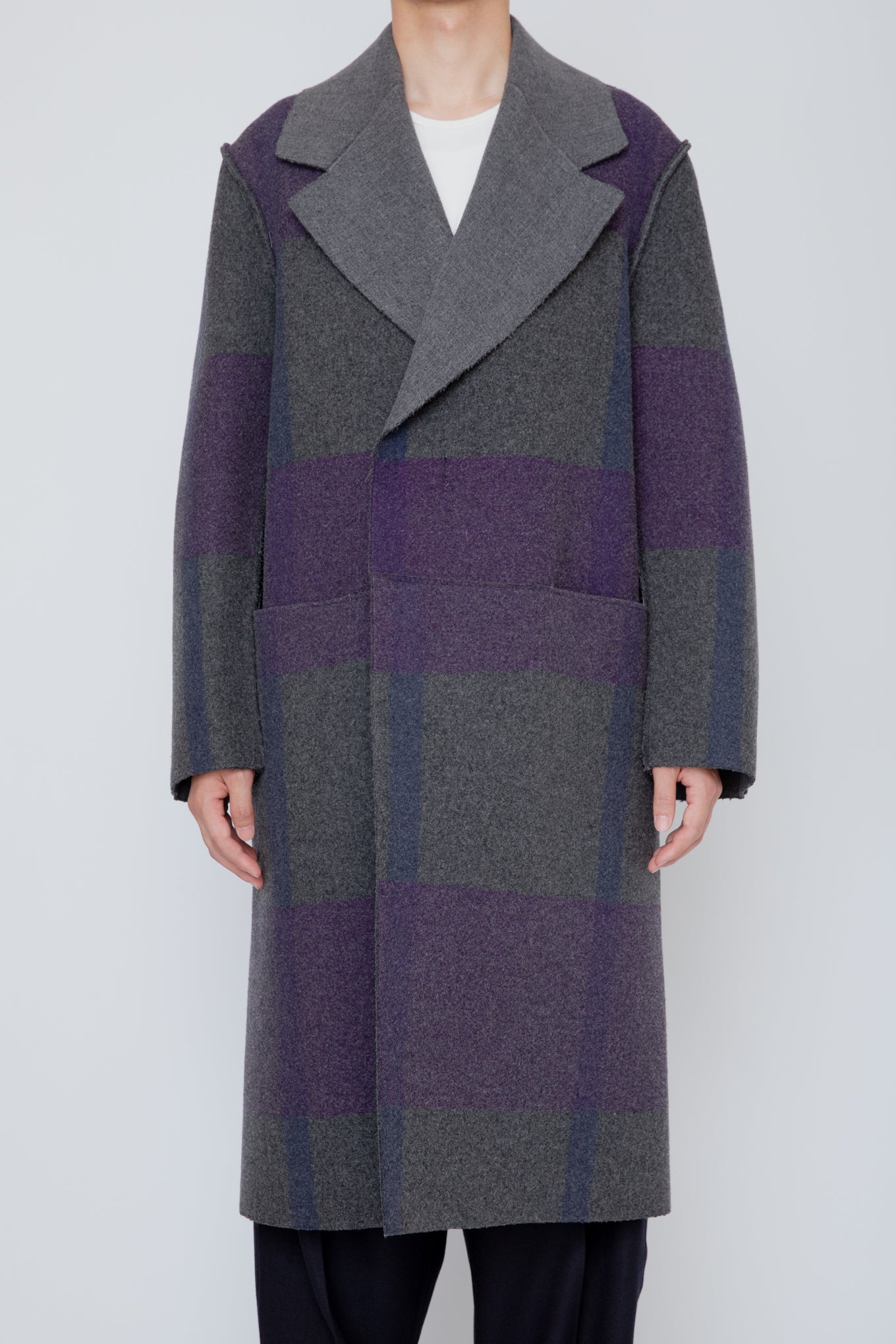 DOUBLE BREASTED MELTON COAT  / PURPLE MIX