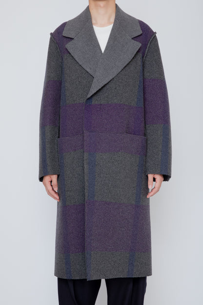 DOUBLE BREASTED MELTON COAT  / PURPLE MIX