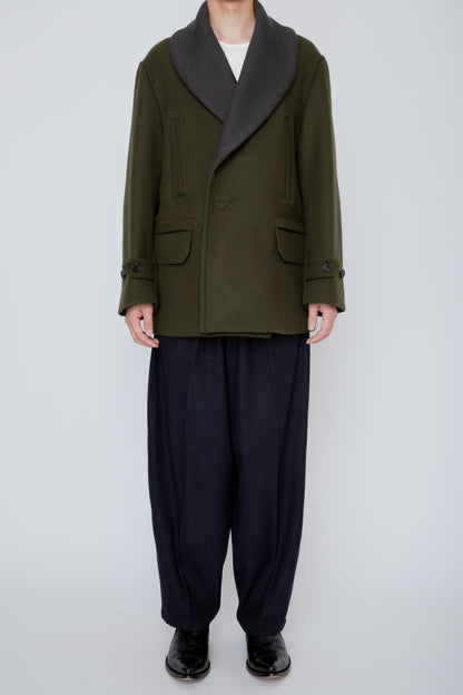 SHAWL COLLAR PEA COAT / KHAKI