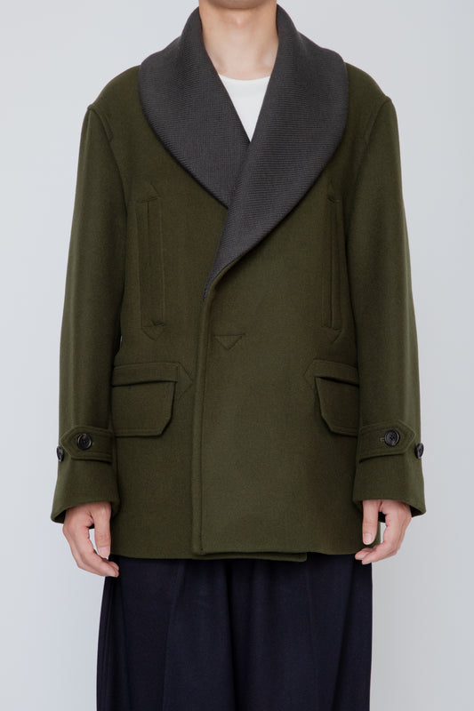 SHAWL COLLAR PEA COAT / KHAKI