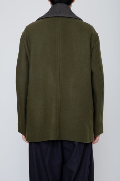 SHAWL COLLAR PEA COAT / KHAKI
