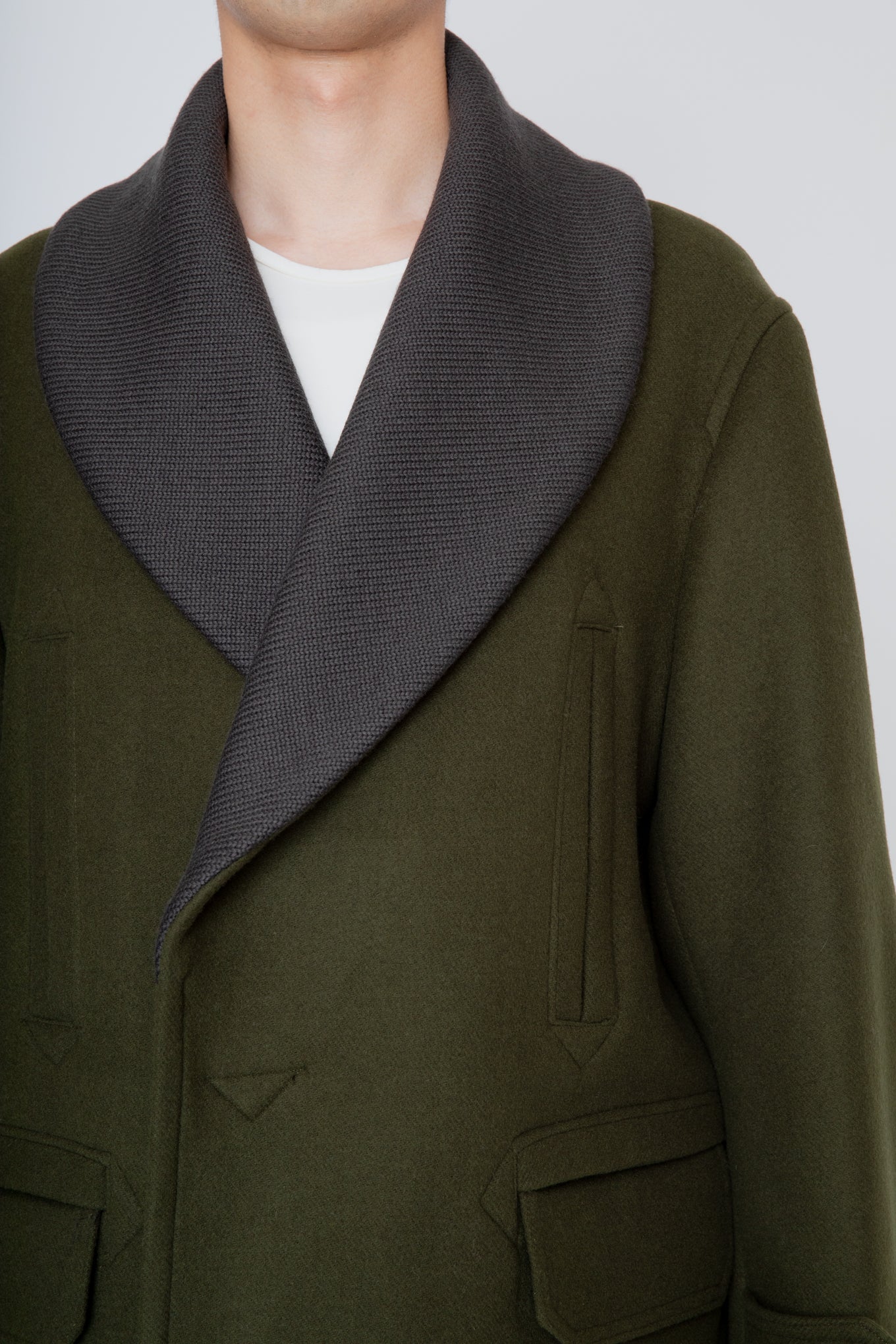SHAWL COLLAR PEA COAT / KHAKI