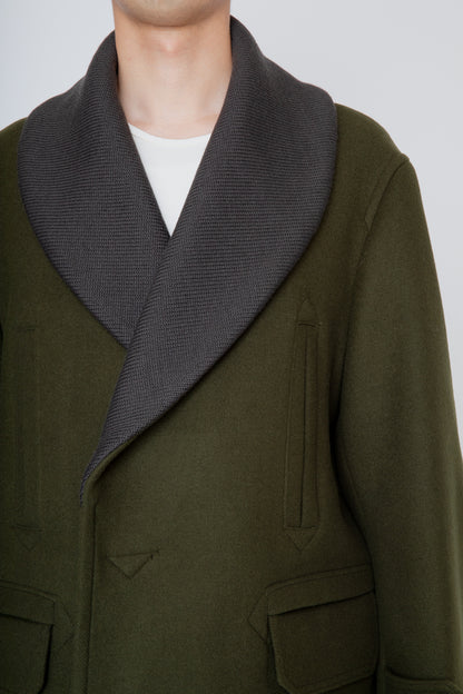 SHAWL COLLAR PEA COAT / KHAKI