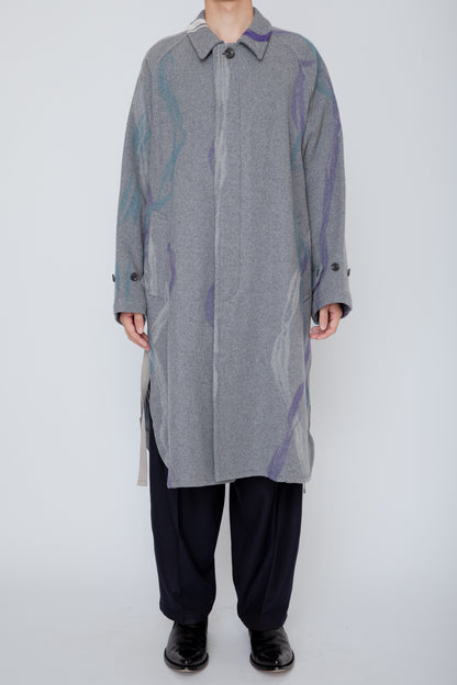 NEEDLE PUNCHED SIDE SLIT BAL COLLAR COAT / MIX