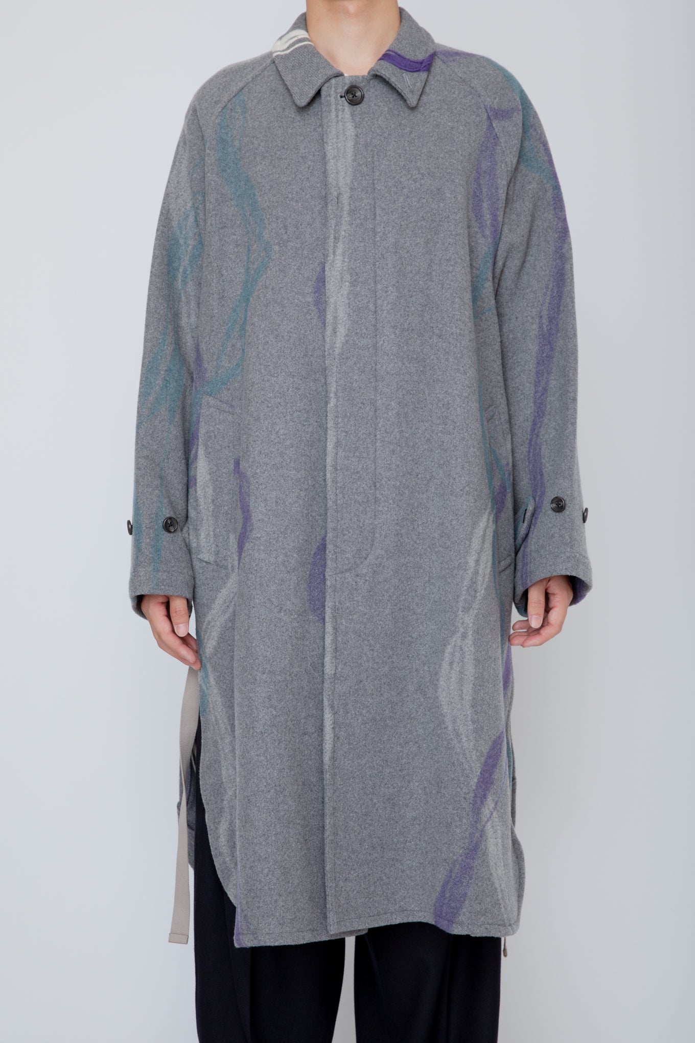 NEEDLE PUNCHED SIDE SLIT BAL COLLAR COAT / MIX