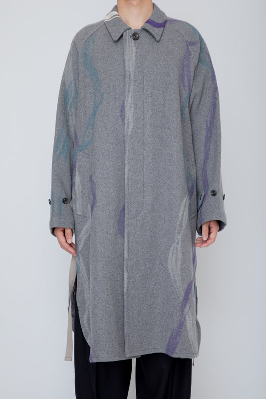 NEEDLE PUNCHED SIDE SLIT BAL COLLAR COAT / MIX