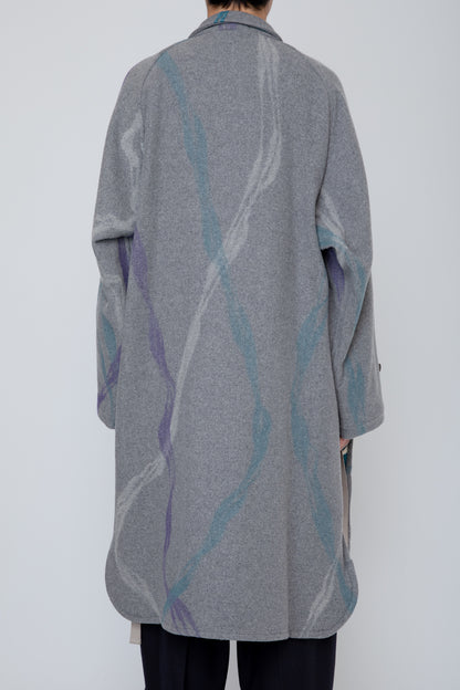 NEEDLE PUNCHED SIDE SLIT BAL COLLAR COAT / MIX