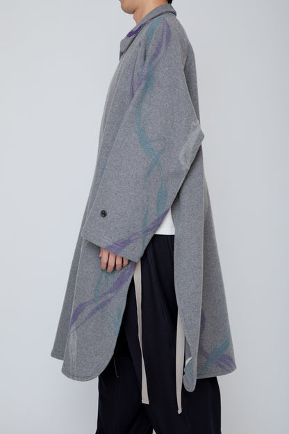 NEEDLE PUNCHED SIDE SLIT BAL COLLAR COAT / MIX