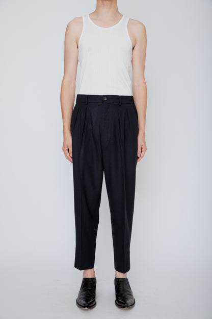 FRENCH TWILL SHIRRING TROUSERS / BLACK