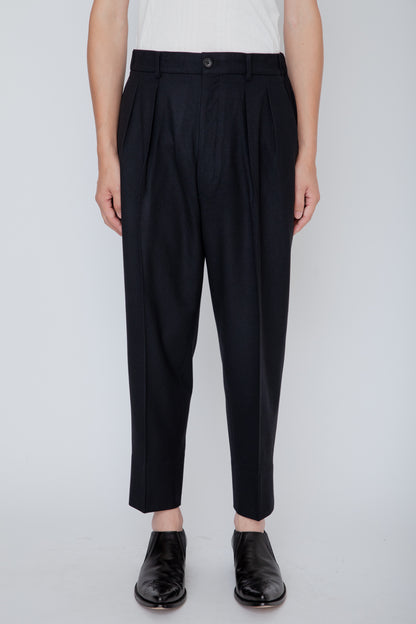 FRENCH TWILL SHIRRING TROUSERS / BLACK