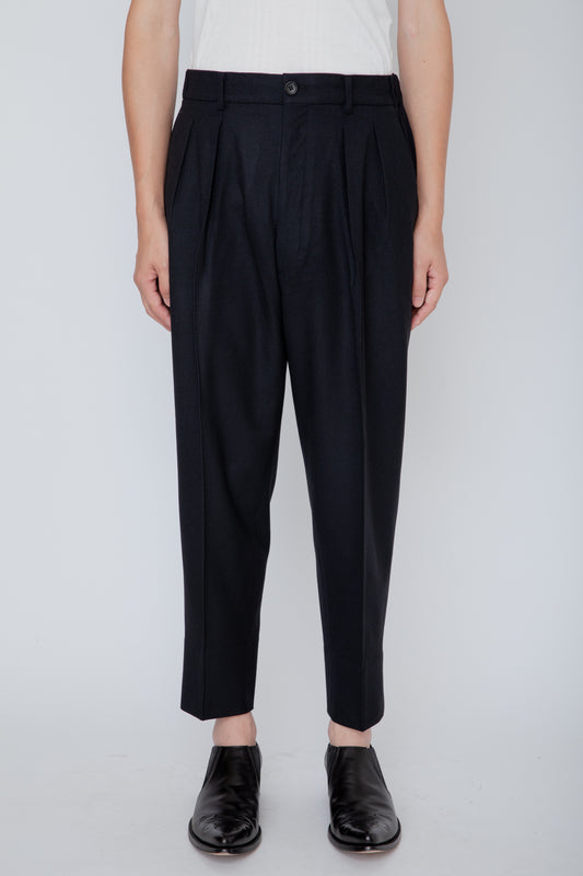 FRENCH TWILL SHIRRING TROUSERS / BLACK