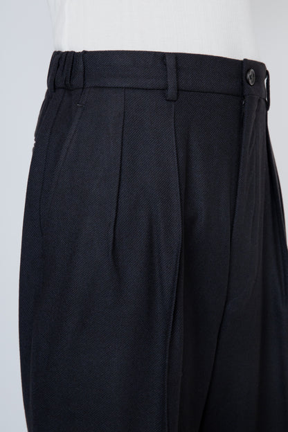 FRENCH TWILL SHIRRING TROUSERS / BLACK