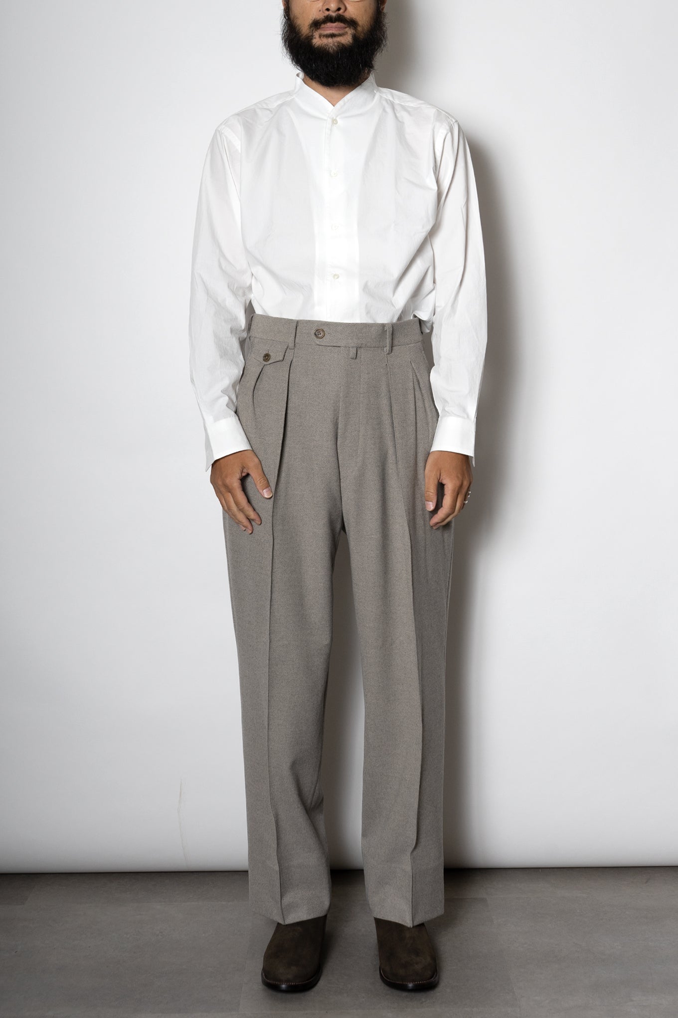 FRENCH TWILL WIDE TROUSERS / NATURAL – RAINMAKER KYOTO