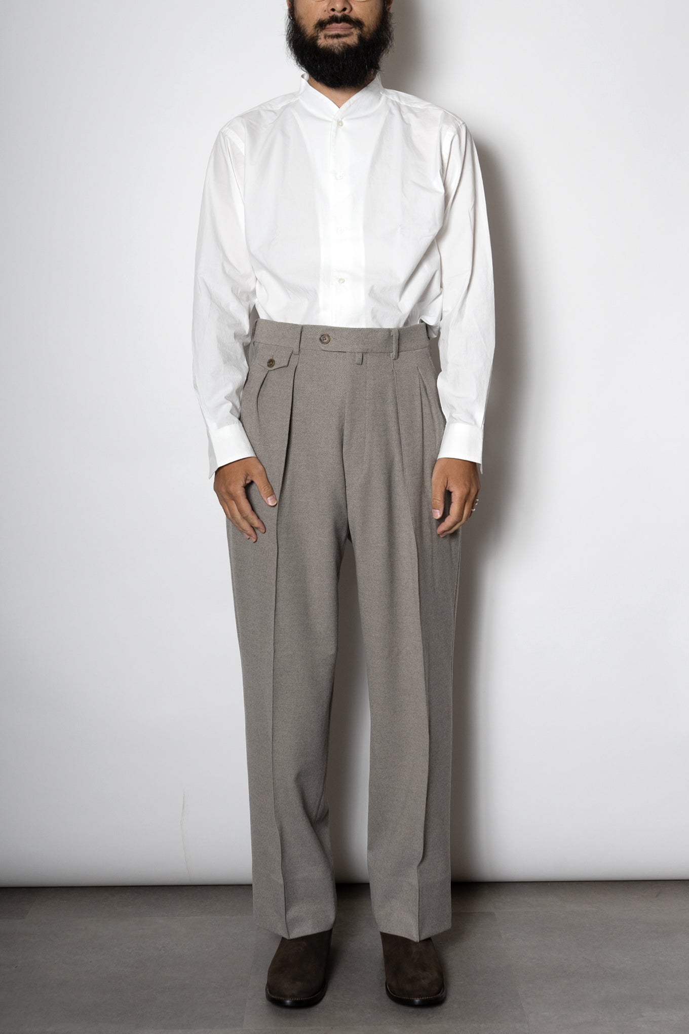 FRENCH TWILL WIDE TROUSERS / NATURAL - RAINMAKER KYOTO